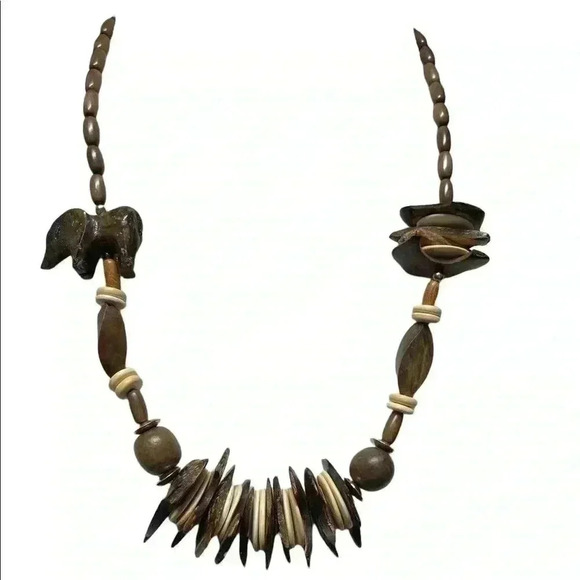 Vintage Elephant African Shell Beaded Necklace - Picture 2 of 8